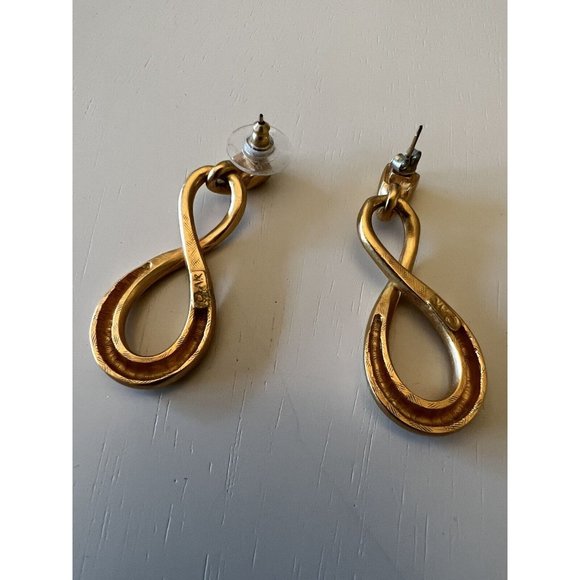 Gold tone Dangle Drop Post EARRINGS Elongated Figure 8 AK Designer - Picture 6 of 7